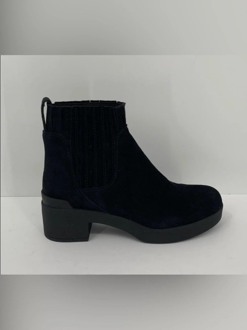 ABEO Capital Chelsea ankle boots shoe suede leather black chunky moto new 6